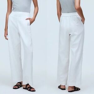 MADEWELL Cotton Linen Pull-On White Straight Crop Pants | 4